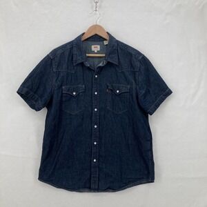 Levis Western Pearl Snap Shirt Mens Large Blue Denim Short Sleeve Chambray Rodeo